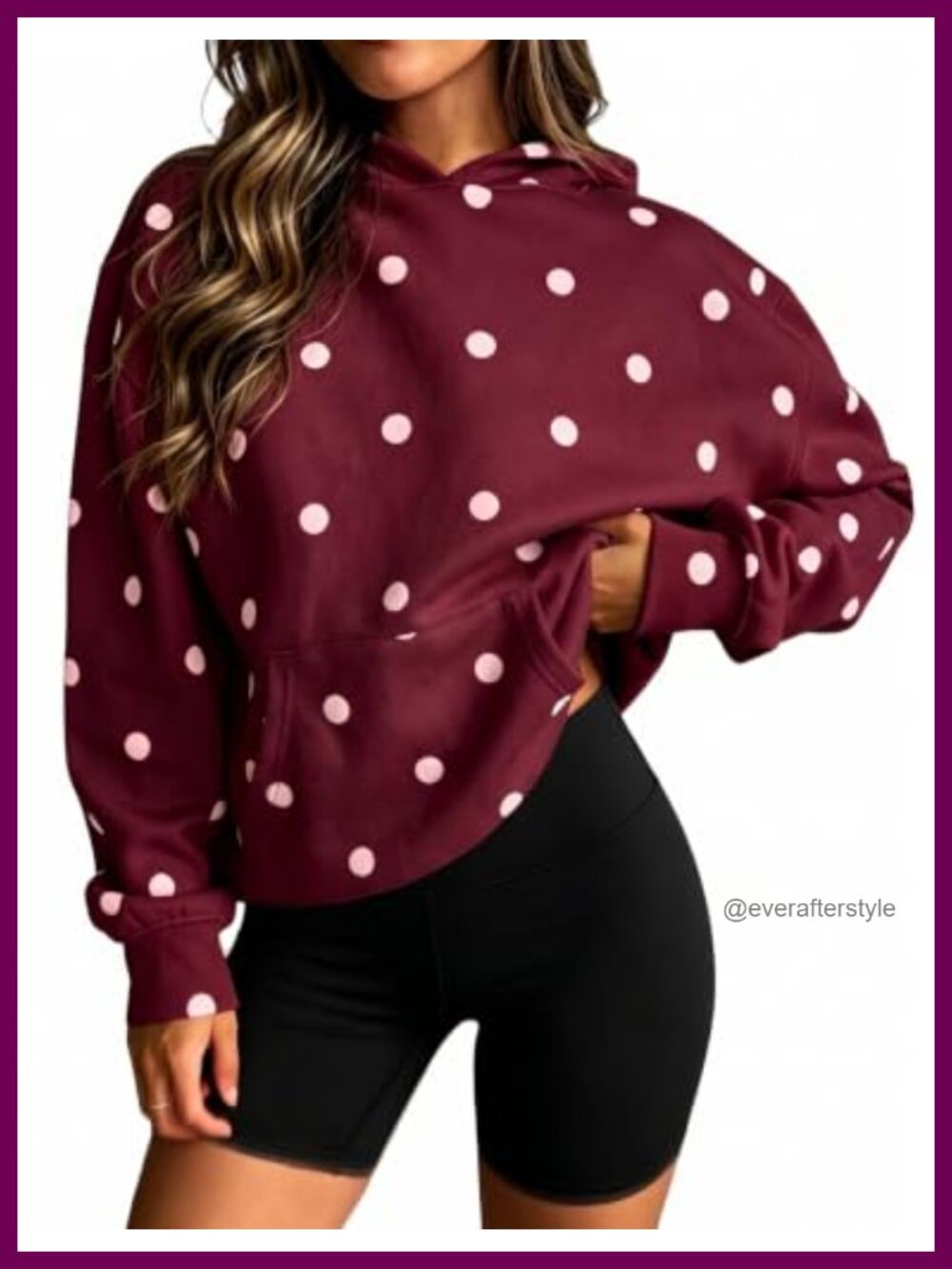 Oversized Fleece Polka Dot Hoodie Kangaroo Pocket Pullover